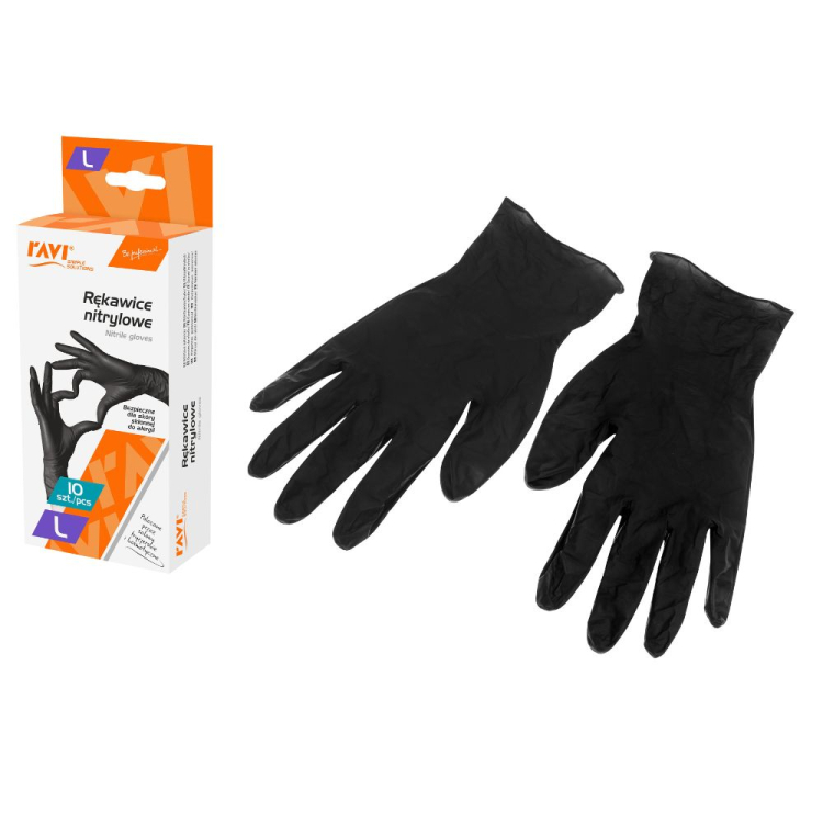 Rękawice nitrylowe BLACK 10 sztuk L RAVI